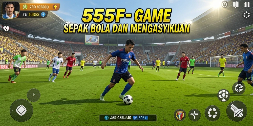 Tampilan gameplay menarik dari 555F menunjukkan aksi sepak bola yang intens.