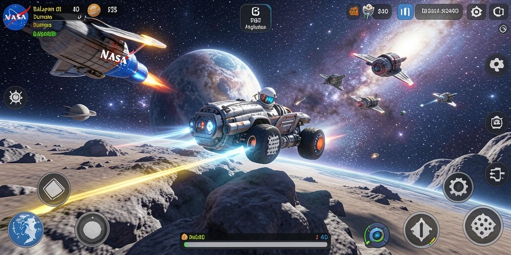 Tampilan luar angkasa yang megah saat balapan di NASA4D.